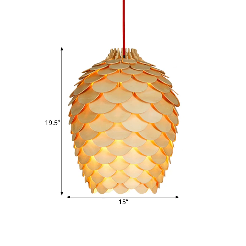 Houten Pine Cone Hanglamp Platteland 12"/15" W 1 Lichtbeige Hanglamp voor Eetkamer Clearhalo
