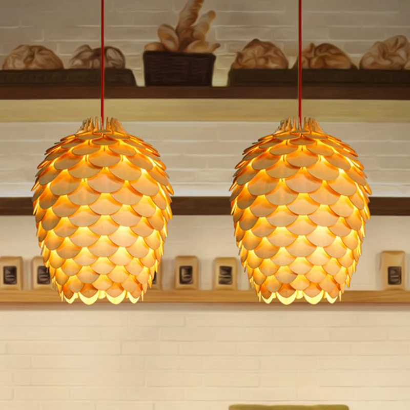 Houten Pine Cone Hanglamp Platteland 12"/15" W 1 Lichtbeige Hanglamp voor Eetkamer Clearhalo