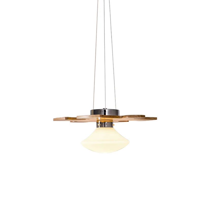 Houten puzzel hanglamp Modern 1-lichts hanglampset met paddestoelcrème glazen kap Clearhalo