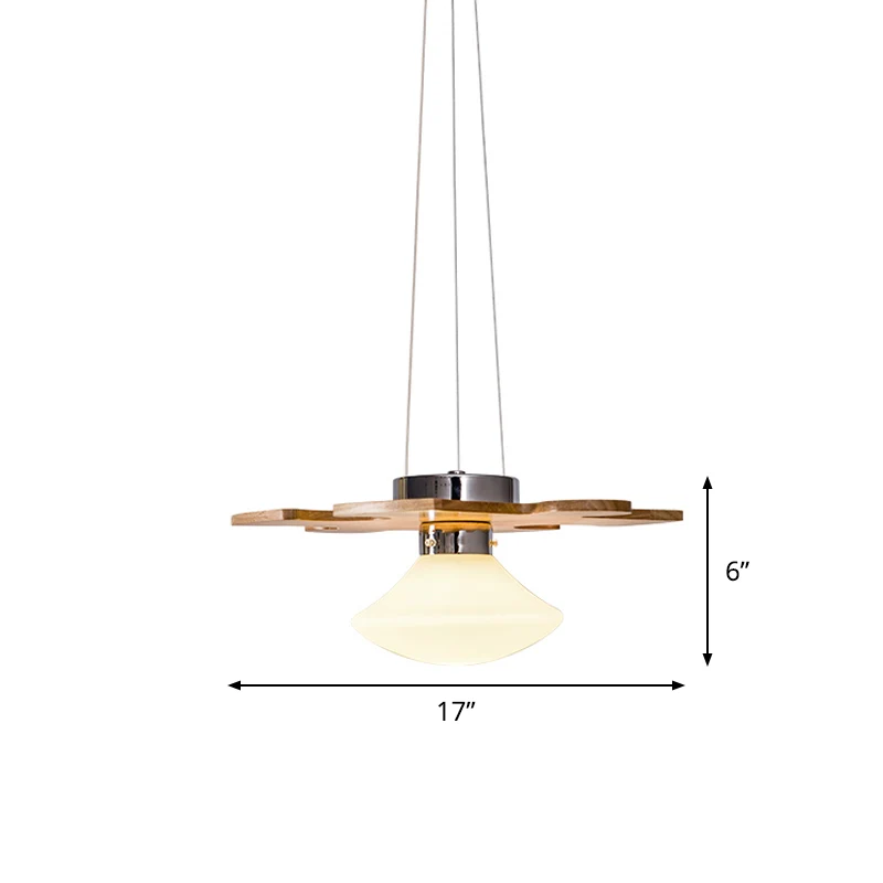 Houten puzzel hanglamp Modern 1-lichts hanglampset met paddestoelcrème glazen kap Clearhalo