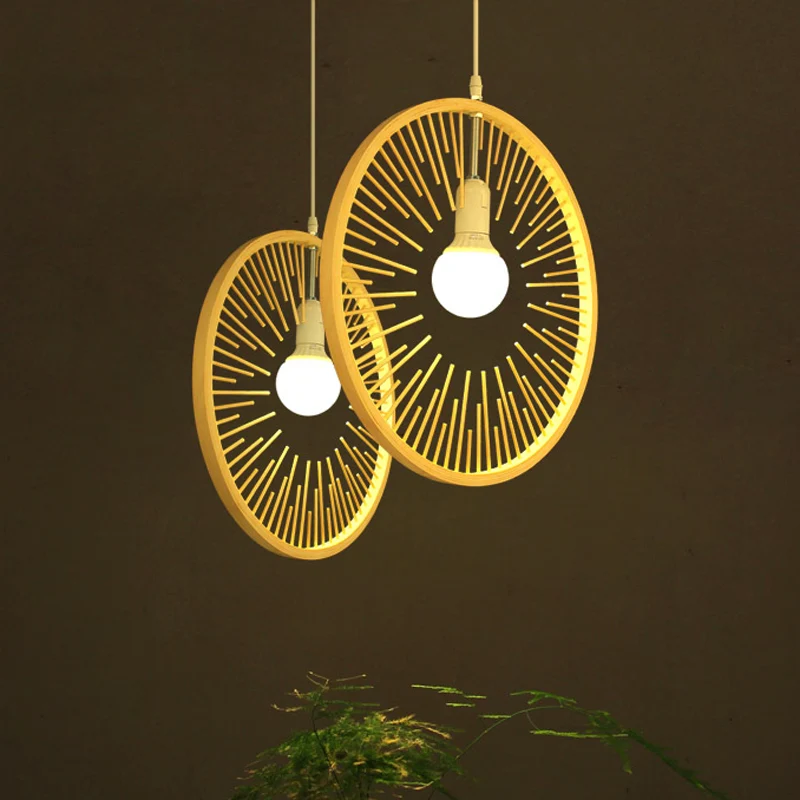 Houten ronde hanglamp Eenvoudig bamboe 1 lamp Hanglampset voor restaurant Clearhalo
