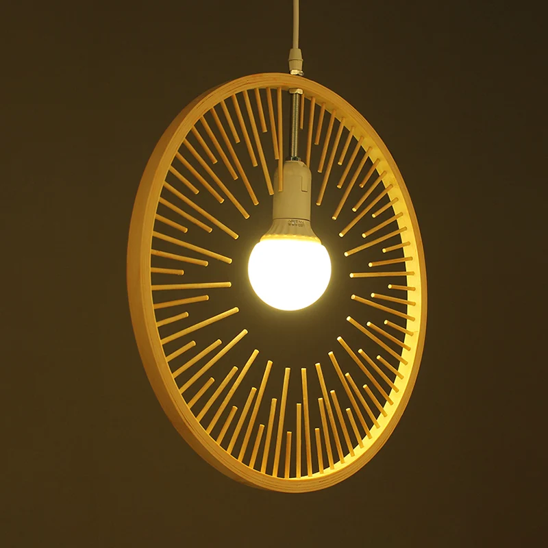 Houten ronde hanglamp Eenvoudig bamboe 1 lamp Hanglampset voor restaurant Clearhalo