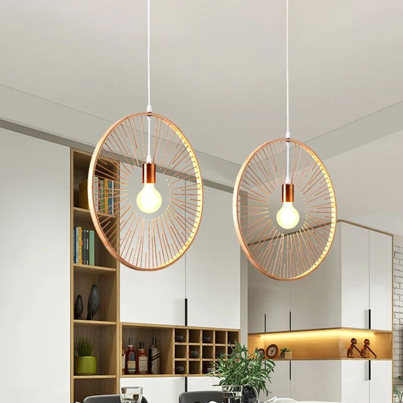 Houten ronde hanglamp Eenvoudig bamboe 1 lamp Hanglampset voor restaurant Clearhalo