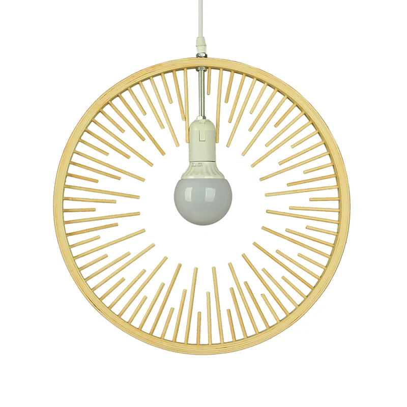 Houten ronde hanglamp Eenvoudig bamboe 1 lamp Hanglampset voor restaurant Clearhalo