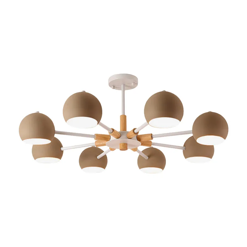 Houten sneeuwvlok hanglamp met bolschaduw Woonkamer 8-koppige Macaron-kroonluchter Clearhalo