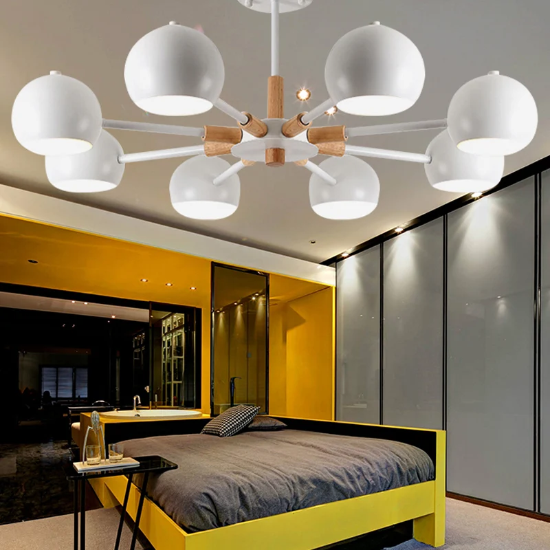Houten sneeuwvlok hanglamp met bolschaduw Woonkamer 8-koppige Macaron-kroonluchter Clearhalo