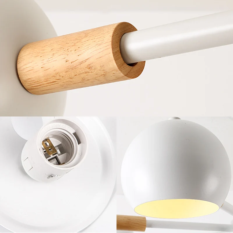 Houten sneeuwvlok hanglamp met bolschaduw Woonkamer 8-koppige Macaron-kroonluchter Clearhalo