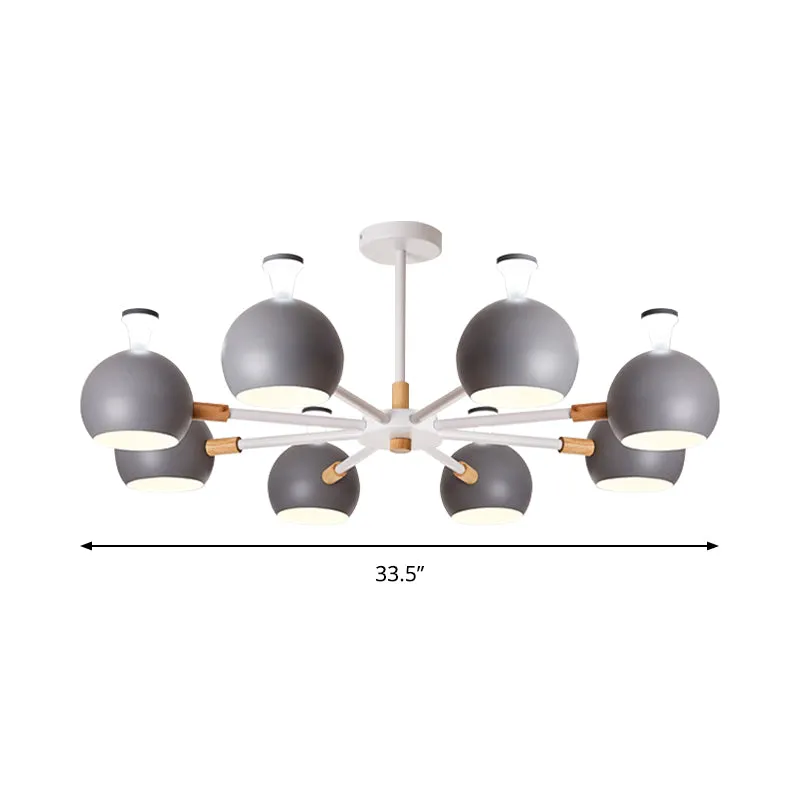 Houten sneeuwvlok-hanglamp met bolkap 8-lamps Macaron-kroonluchter voor de kleuterschool Clearhalo