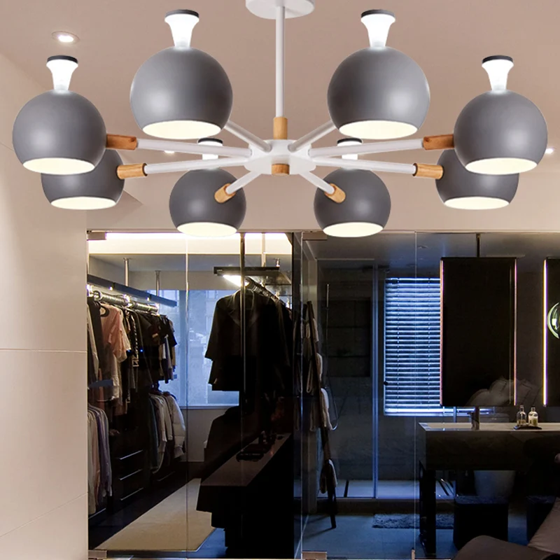 Houten sneeuwvlok-hanglamp met bolkap 8-lamps Macaron-kroonluchter voor de kleuterschool Clearhalo