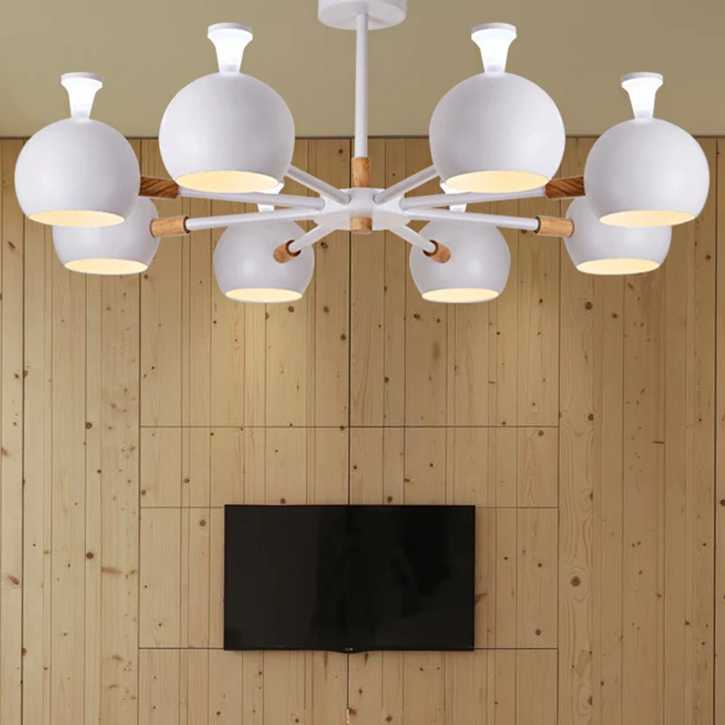 Houten sneeuwvlok-hanglamp met bolkap 8-lamps Macaron-kroonluchter voor de kleuterschool Clearhalo
