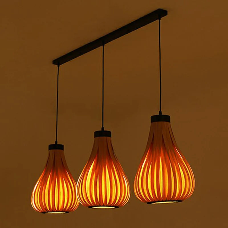 Houten Teardrop Cluster hanglamp Aziatische 3-koppige hangende plafondlamp voor restaurant Clearhalo