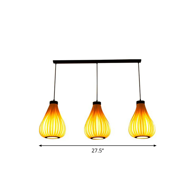 Houten Teardrop Cluster hanglamp Aziatische 3-koppige hangende plafondlamp voor restaurant Clearhalo