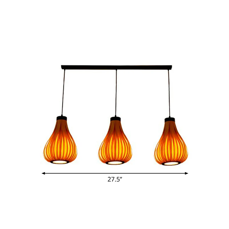 Houten Teardrop Cluster hanglamp Aziatische 3-koppige hangende plafondlamp voor restaurant Clearhalo