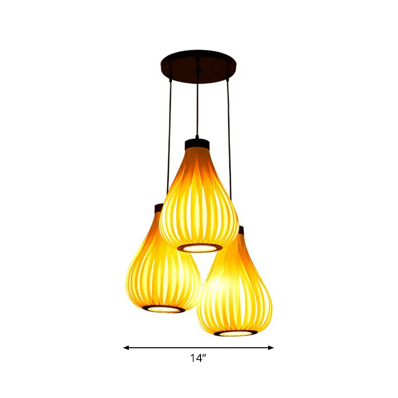 Houten Teardrop Cluster hanglamp Aziatische 3-koppige hangende plafondlamp voor restaurant Clearhalo