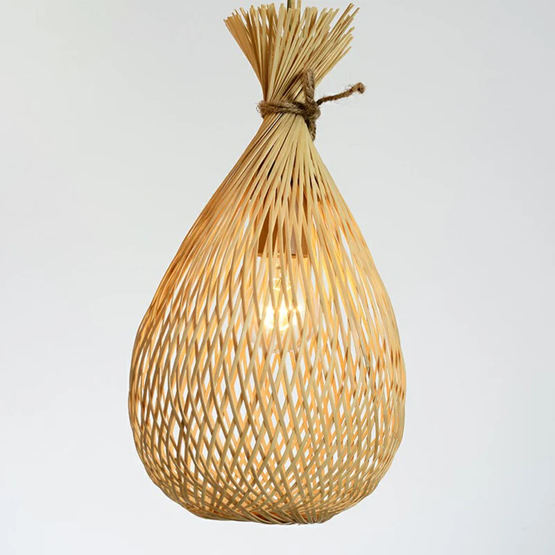 Houten traanvormige hangende lamp Cottage 3-kops bamboe cluster hanglamp Clearhalo