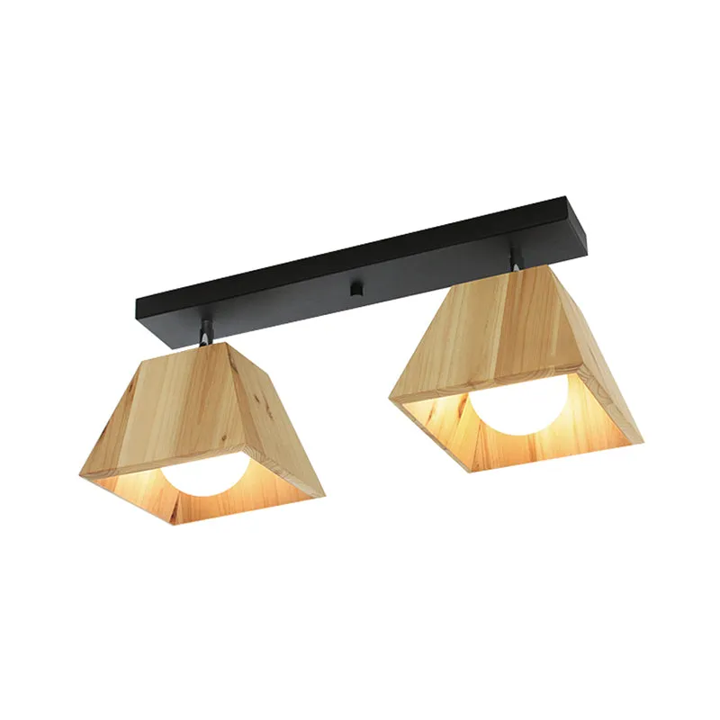 Houten trapezium semi-gemonteerde verlichting moderne stijl 1/2/3-licht slaapkamer plafondlamp Clearhalo