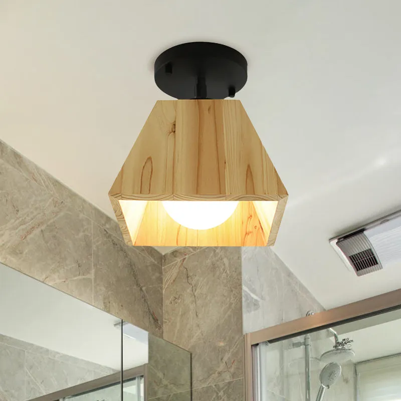 Houten trapezium semi-gemonteerde verlichting moderne stijl 1/2/3-licht slaapkamer plafondlamp Clearhalo