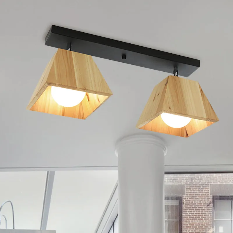 Houten trapezium semi-gemonteerde verlichting moderne stijl 1/2/3-licht slaapkamer plafondlamp Clearhalo