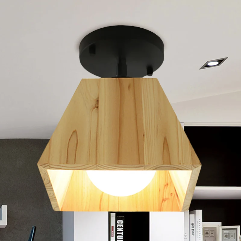 Houten trapezium semi-gemonteerde verlichting moderne stijl 1/2/3-licht slaapkamer plafondlamp Clearhalo
