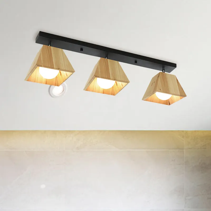 Houten trapezium semi-gemonteerde verlichting moderne stijl 1/2/3-licht slaapkamer plafondlamp Clearhalo