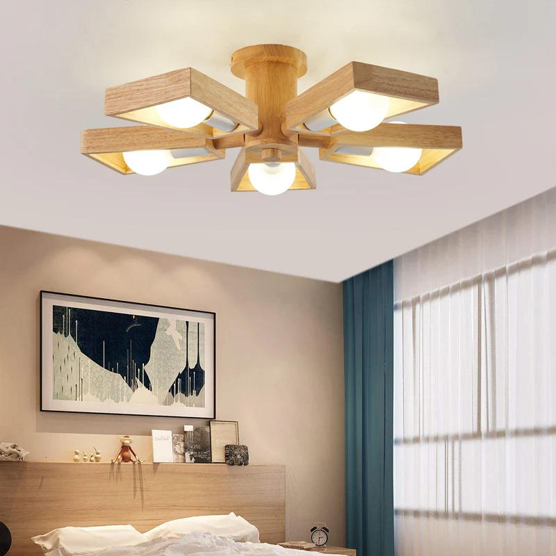 Houten trapeziumvormige kroonluchter hanglamp Japanse woonkamer hanglamp Clearhalo