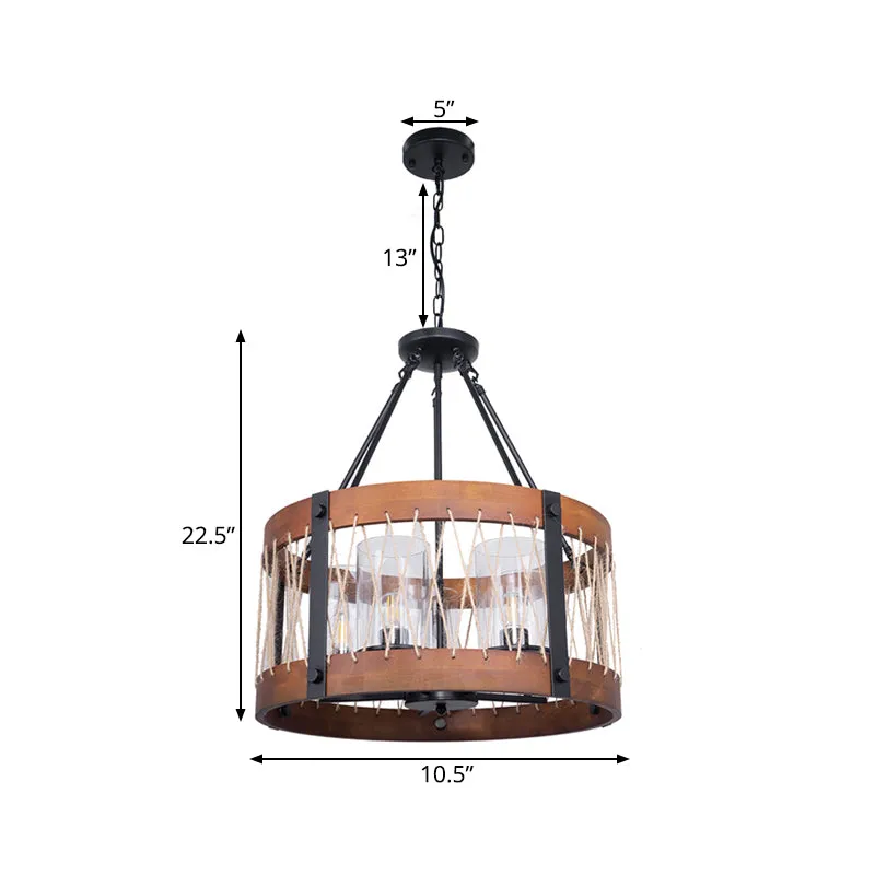 Houten trommel kroonluchterlamp boerderij 5-koppige woonkamer hangende plafondlamp bruin Clearhalo