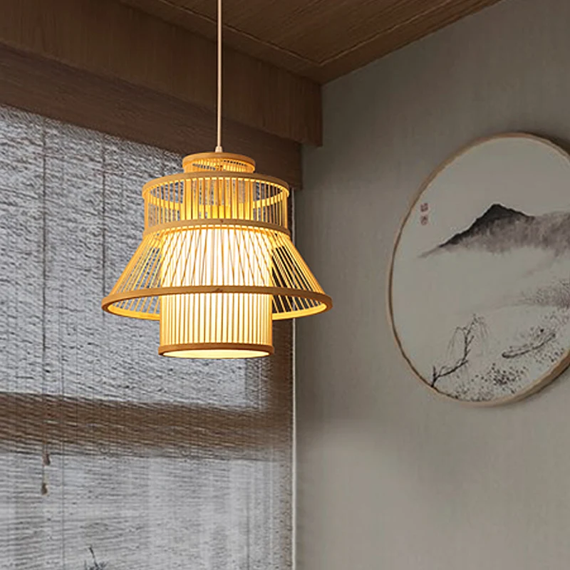 Houten uitlopende hanglamp Chinees 1 lamp Bamboe hangende verlichtingsarmatuur voor theesalon Clearhalo