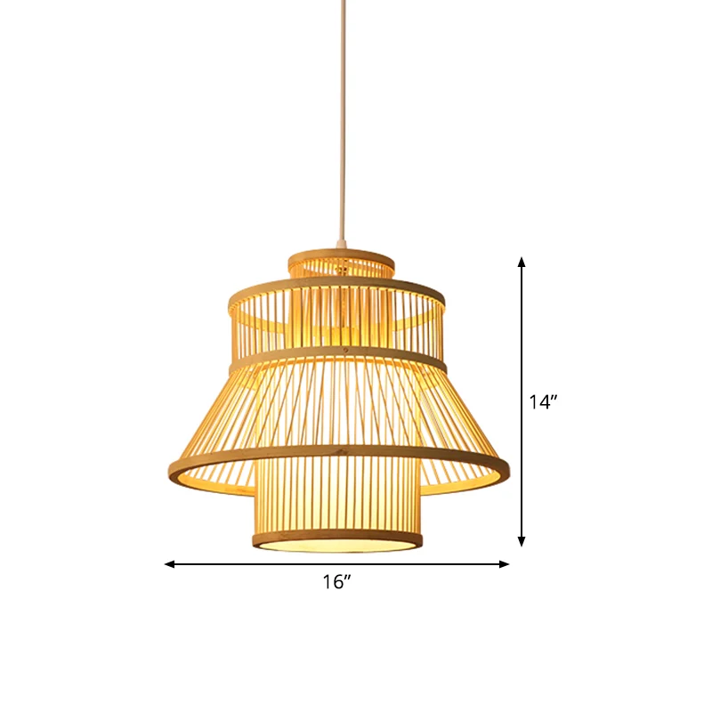 Houten uitlopende hanglamp Chinees 1 lamp Bamboe hangende verlichtingsarmatuur voor theesalon Clearhalo