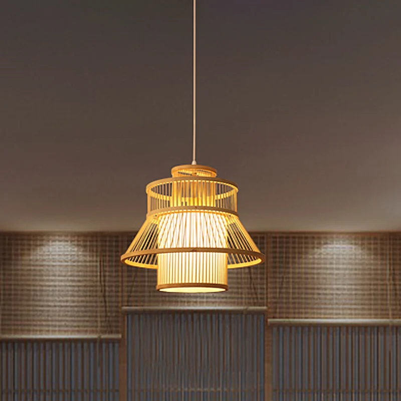 Houten uitlopende hanglamp Chinees 1 lamp Bamboe hangende verlichtingsarmatuur voor theesalon Clearhalo