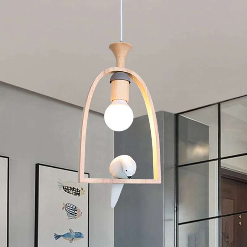 Houten vogelkooi-hanglamp met duifcafé 1-koppige hanglamp rustieke stijl Clearhalo