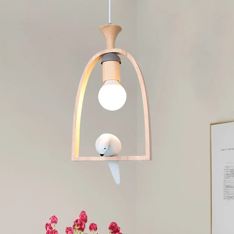 Houten vogelkooi-hanglamp met duifcafé 1-koppige hanglamp rustieke stijl Clearhalo