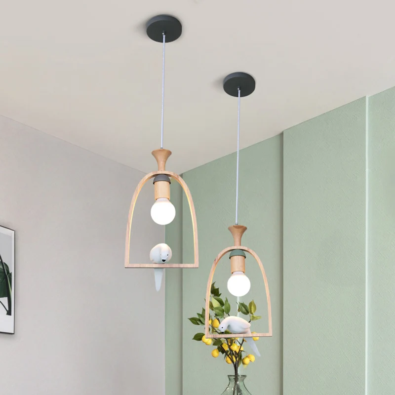 Houten vogelkooi-hanglamp met duifcafé 1-koppige hanglamp rustieke stijl Clearhalo