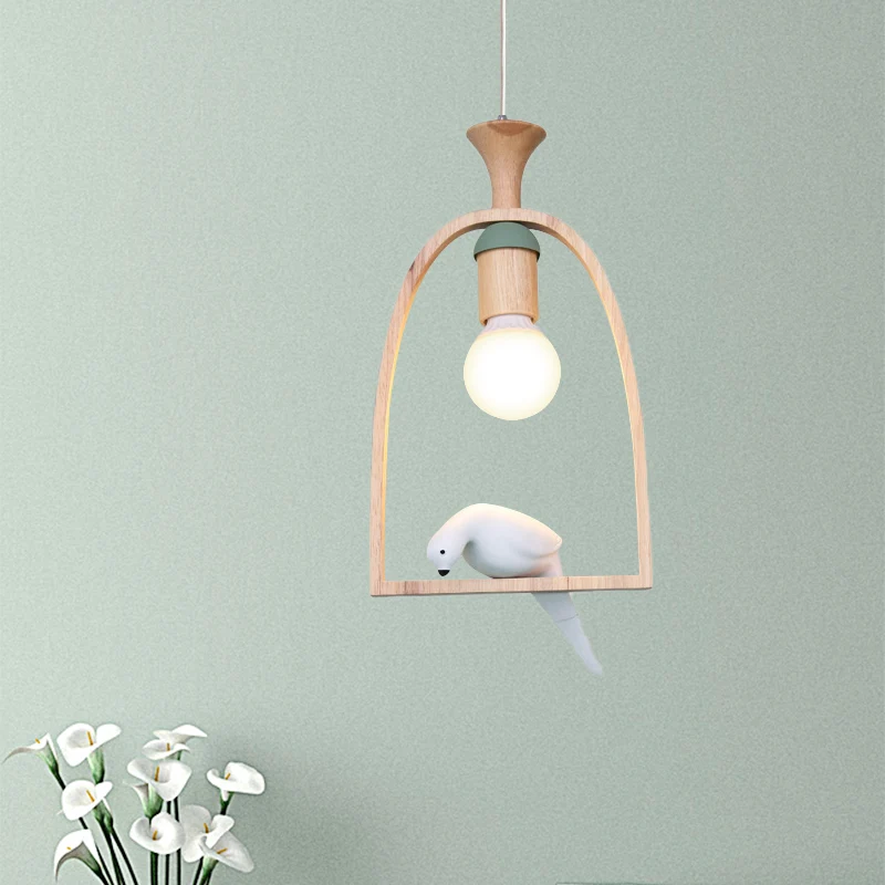 Houten vogelkooi-hanglamp met duifcafé 1-koppige hanglamp rustieke stijl Clearhalo