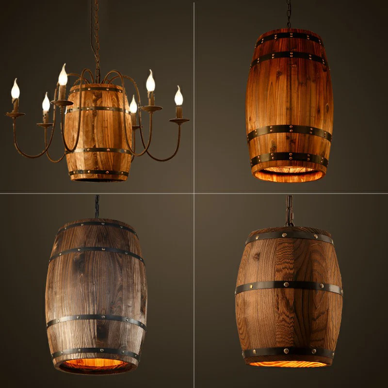 Houten wijnvat hanglamp rustiek 1-lichtbruin hangverlichting voor bistro Clearhalo