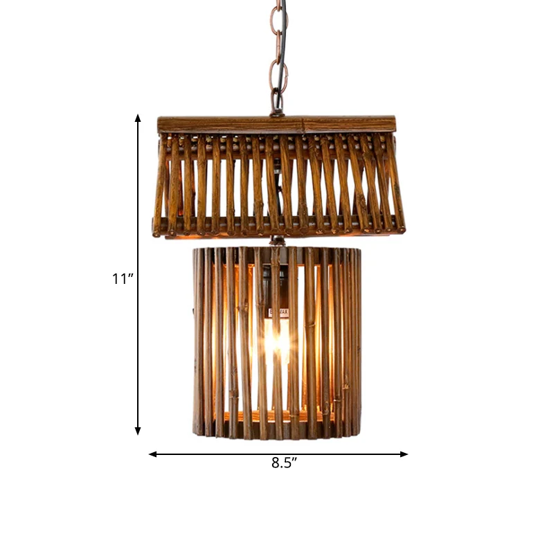 Huisvorm Druppelhanger Rustiek Bamboe 1-lichtbruin Hangend plafondlicht voor woonkamer Clearhalo