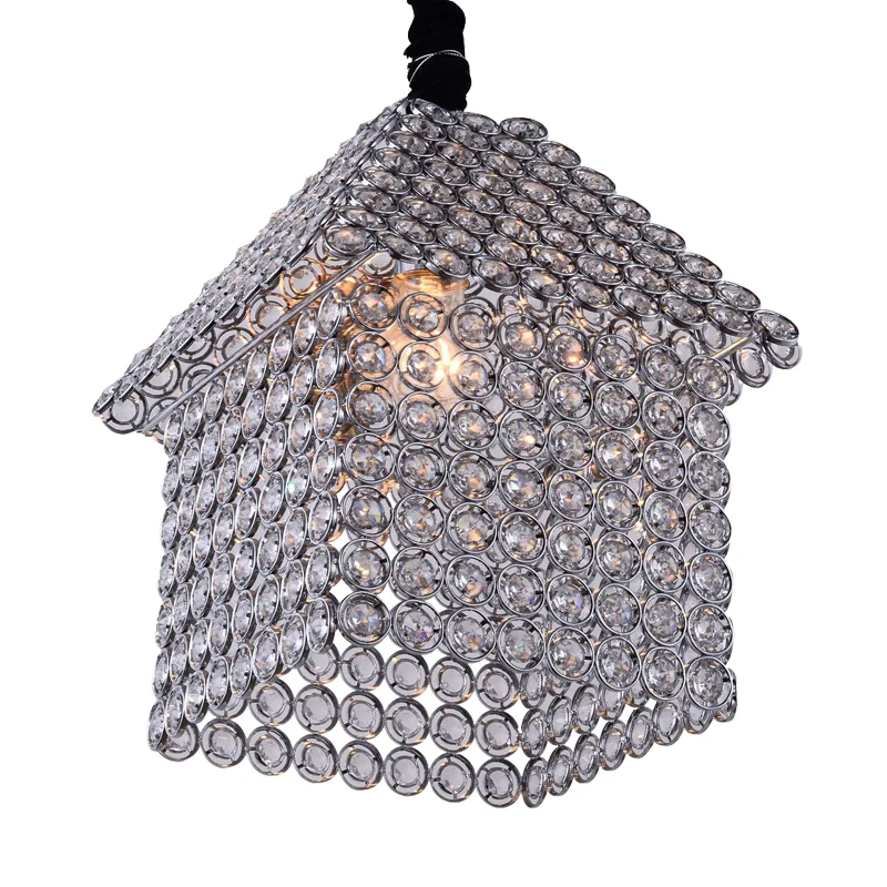 Huisvormige hanglampset Moderne kristallen ingelegde 3-kops hangende kroonluchter met verchroomde afwerking Clearhalo