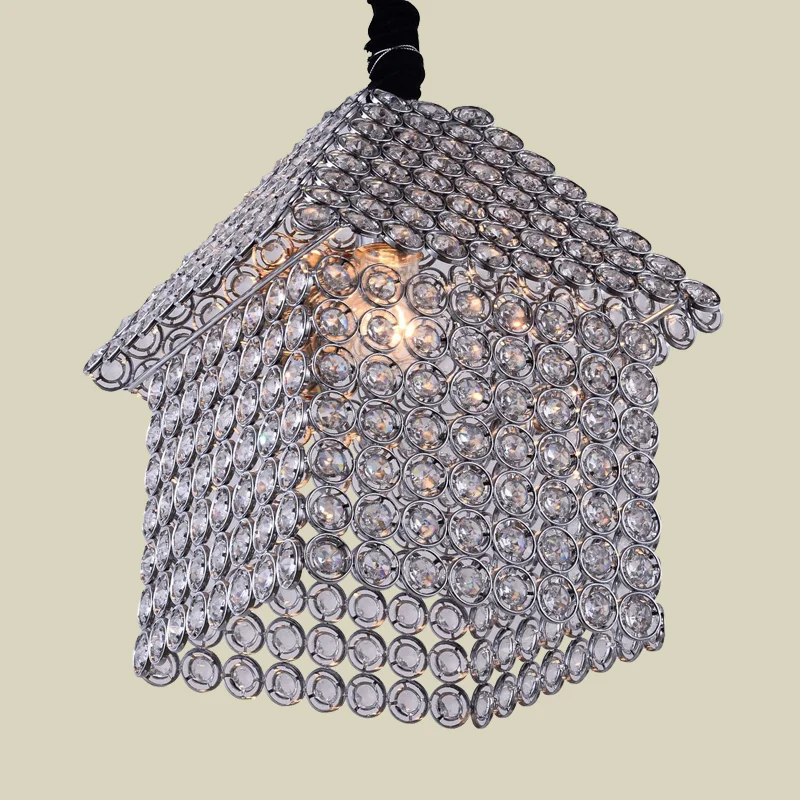 Huisvormige hanglampset Moderne kristallen ingelegde 3-kops hangende kroonluchter met verchroomde afwerking Clearhalo