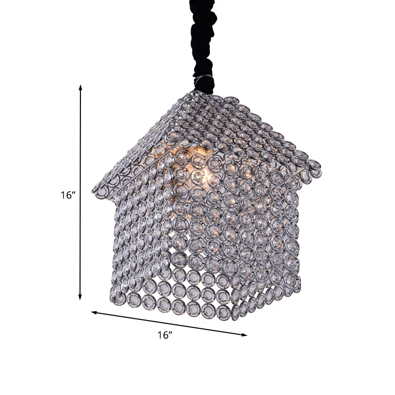 Huisvormige hanglampset Moderne kristallen ingelegde 3-kops hangende kroonluchter met verchroomde afwerking Clearhalo