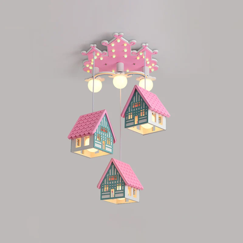 Huisvormige kinderkamer plafondlamp hout 6 lampen creatieve kroonluchter hanglamp Clearhalo