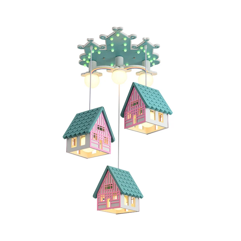Huisvormige kinderkamer plafondlamp hout 6 lampen creatieve kroonluchter hanglamp Clearhalo