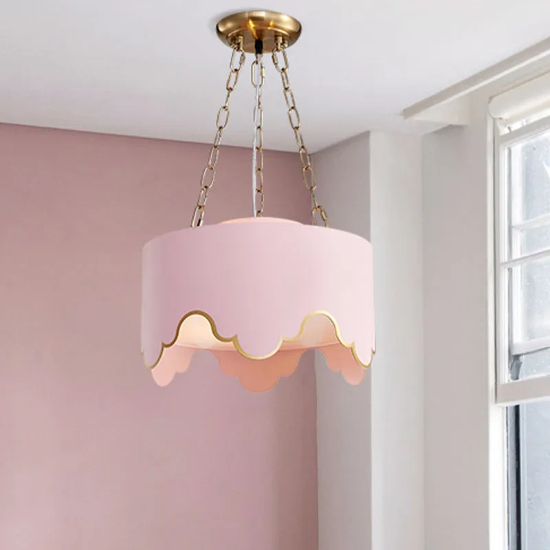 IJzeren gegolfde rand droplamp postmodern 1 lamp roze/wit hangende plafondlamp voor eetkamer Clearhalo