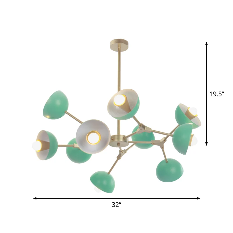 IJzeren halfrond schaduwkroonluchter 10-lichts moderne hanglamp groen voor restaurant Clearhalo