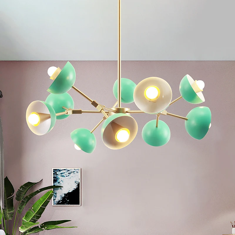 IJzeren halfrond schaduwkroonluchter 10-lichts moderne hanglamp groen voor restaurant Clearhalo