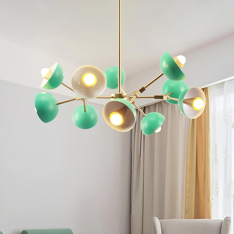 IJzeren halfrond schaduwkroonluchter 10-lichts moderne hanglamp groen voor restaurant Clearhalo
