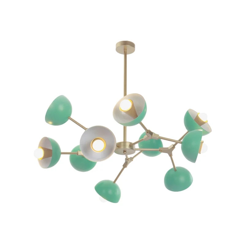 IJzeren halfrond schaduwkroonluchter 10-lichts moderne hanglamp groen voor restaurant Clearhalo