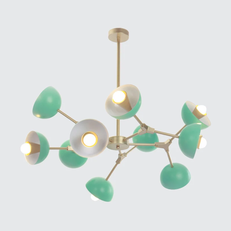 IJzeren halfrond schaduwkroonluchter 10-lichts moderne hanglamp groen voor restaurant Clearhalo