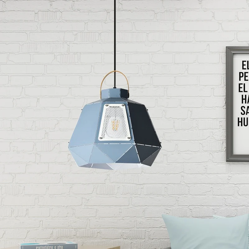 Ijzeren lasergesneden waterkoker hanglamp Macaron 1-lichts zwart/grijs/blauw ophangverlichting met gaasscherm Clearhalo