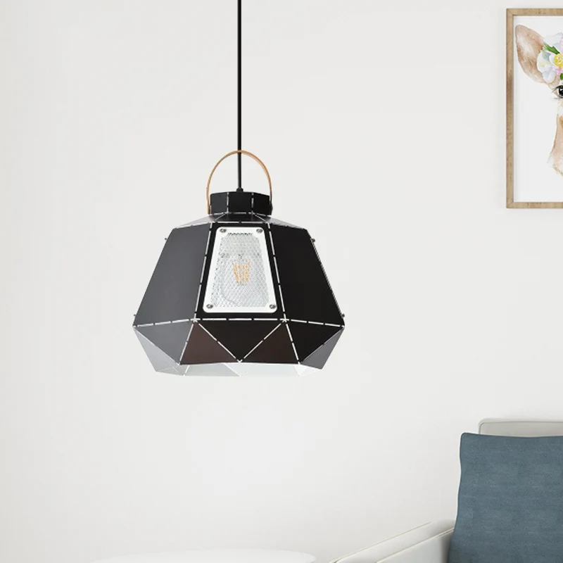 Ijzeren lasergesneden waterkoker hanglamp Macaron 1-lichts zwart/grijs/blauw ophangverlichting met gaasscherm Clearhalo
