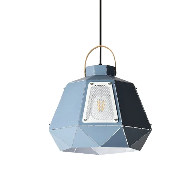 Ijzeren lasergesneden waterkoker hanglamp Macaron 1-lichts zwart/grijs/blauw ophangverlichting met gaasscherm Clearhalo