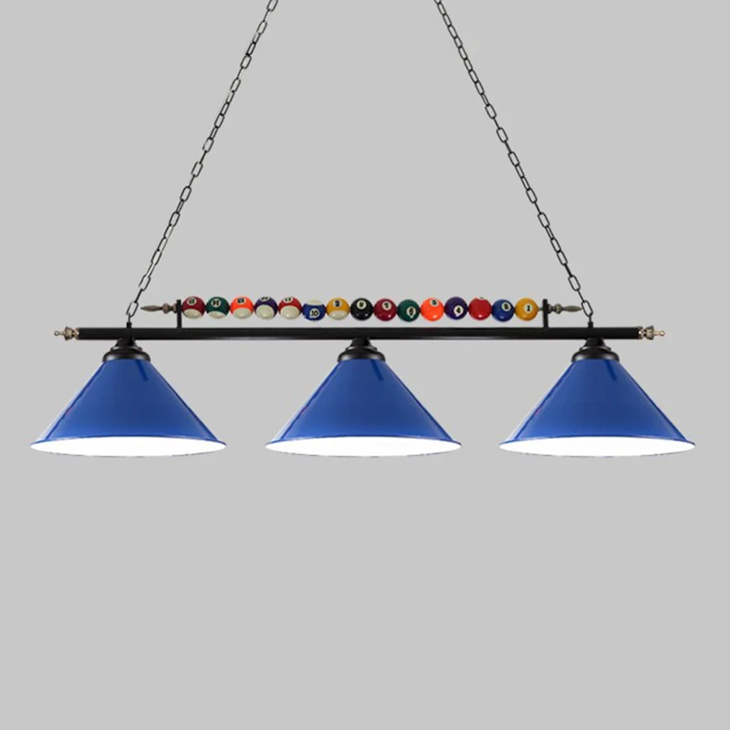 IJzeren lineaire eilandplafondlamp, industriële countryclub biljartkroonluchter met kegelvormige kap Clearhalo